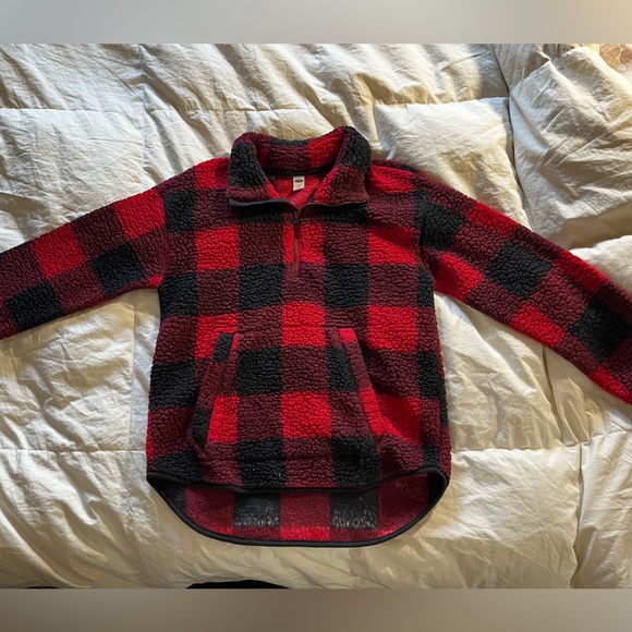 Old Navy- Plaid Quarter Zip Fleece Hoodie - Picture 4 of 9